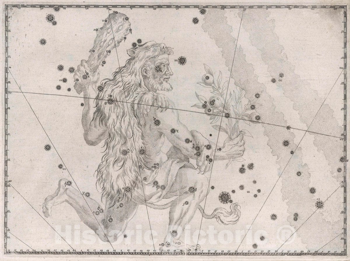 Historic Map : Constellation: Hercules, Man with Club and Bouquet, 1655 Celestial Atlas - Vintage Wall Art