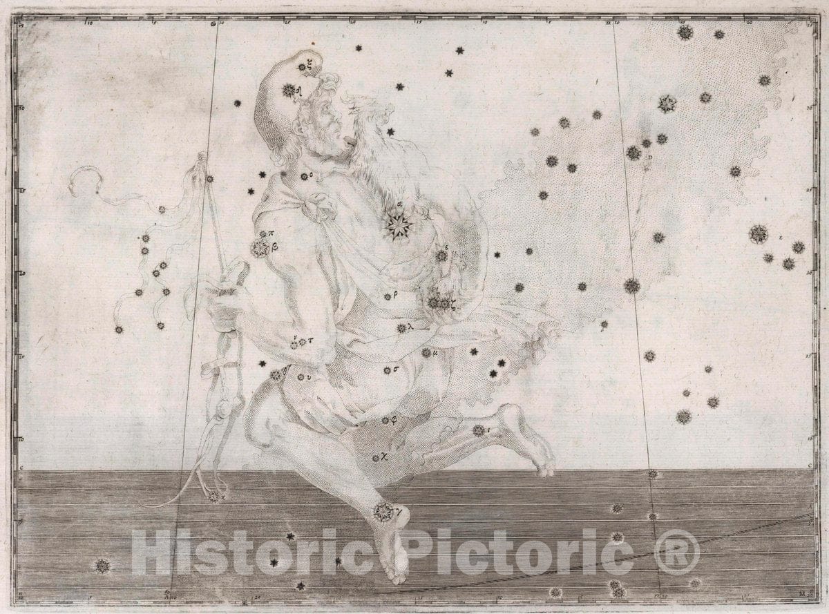 Historic Map : Constellation: Auriga, The Charioteer, 1655 Celestial Atlas - Vintage Wall Art