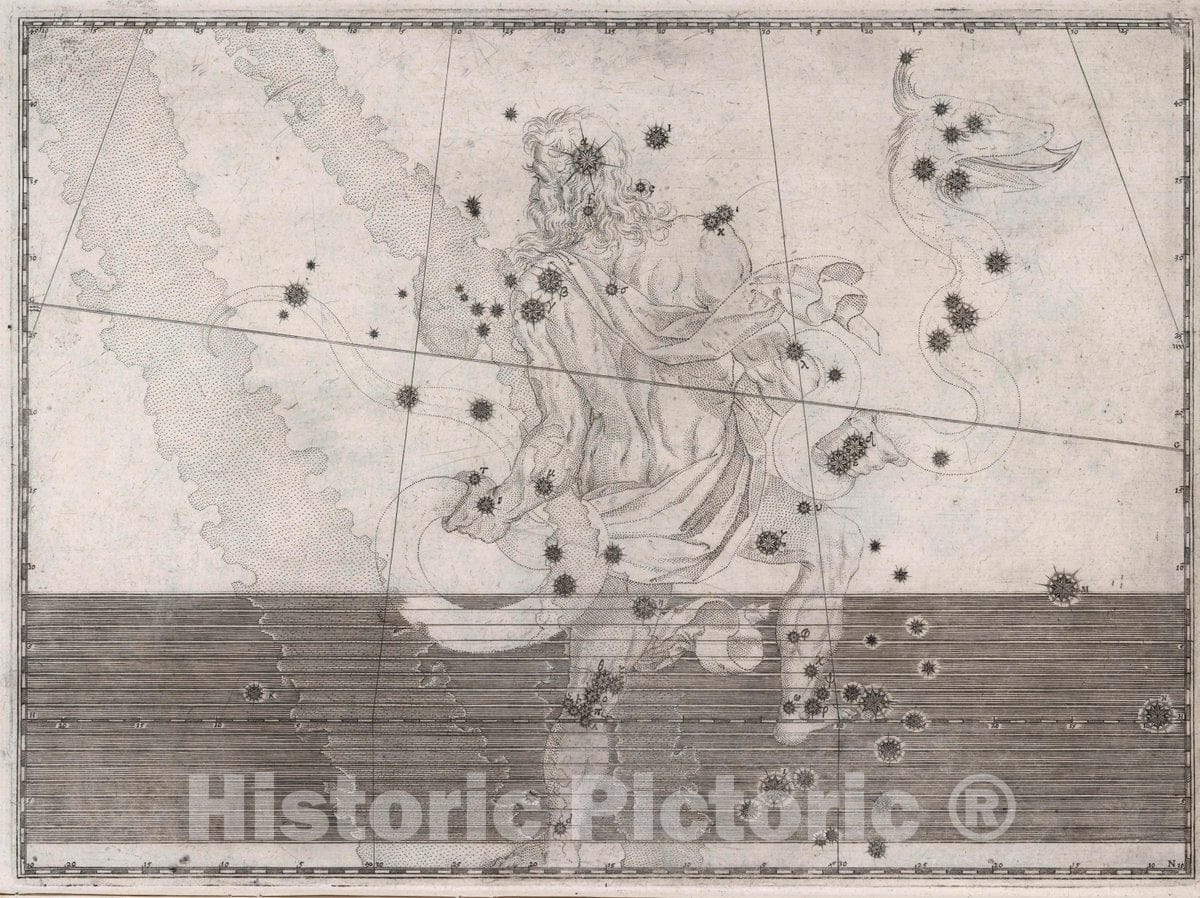 Historic Map : Constellation: Ophiuchus; Man with Serpent, 1655 Celestial Atlas - Vintage Wall Art