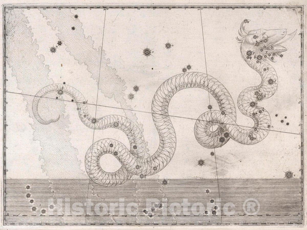 Historic Map : Constellation: Serpens, The Serpent, 1655 Celestial Atlas - Vintage Wall Art
