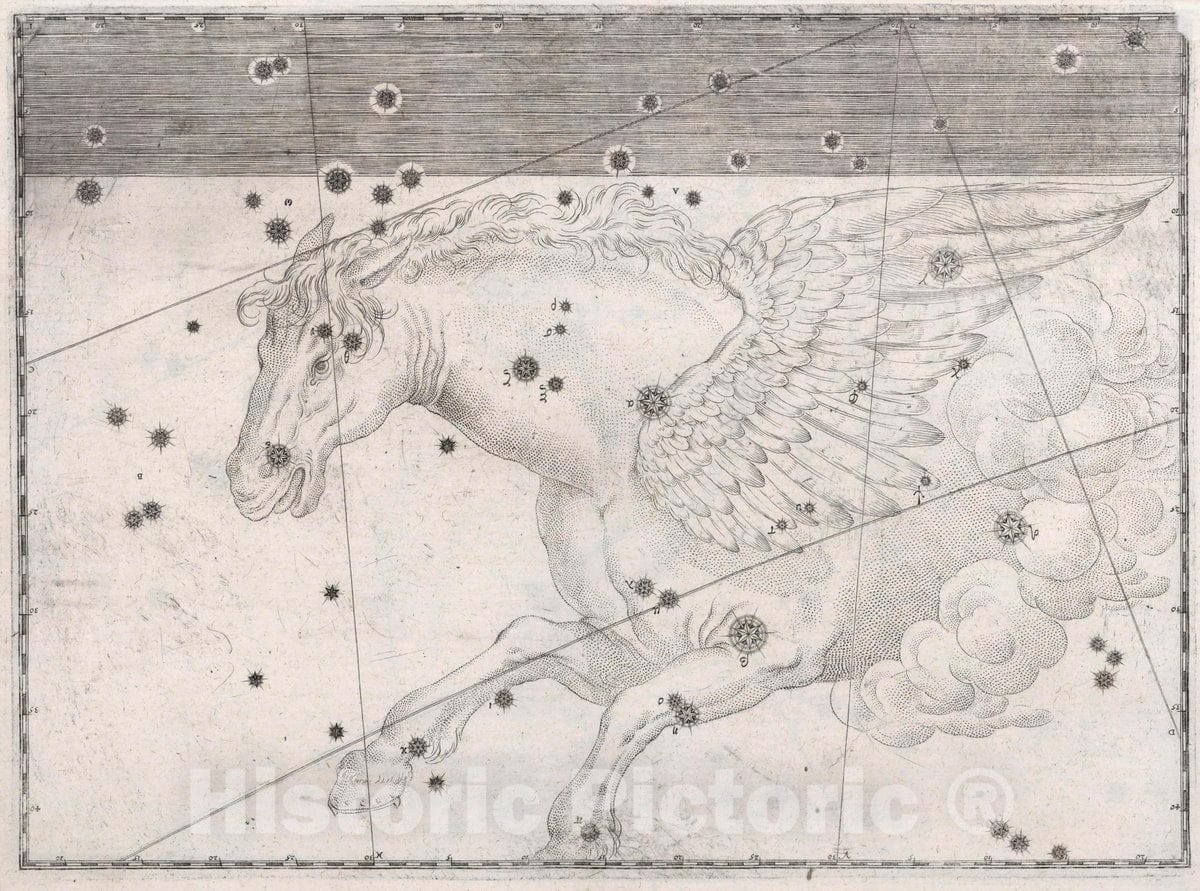 Historic Map : Constellation: Pegasus, The Winged Horse, 1655 Celestial Atlas - Vintage Wall Art