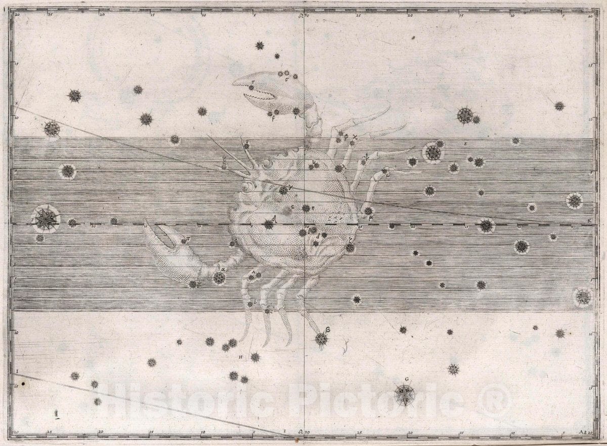 Historic Map : Constellation: Cancer, The Crab, 1655 Celestial Atlas - Vintage Wall Art