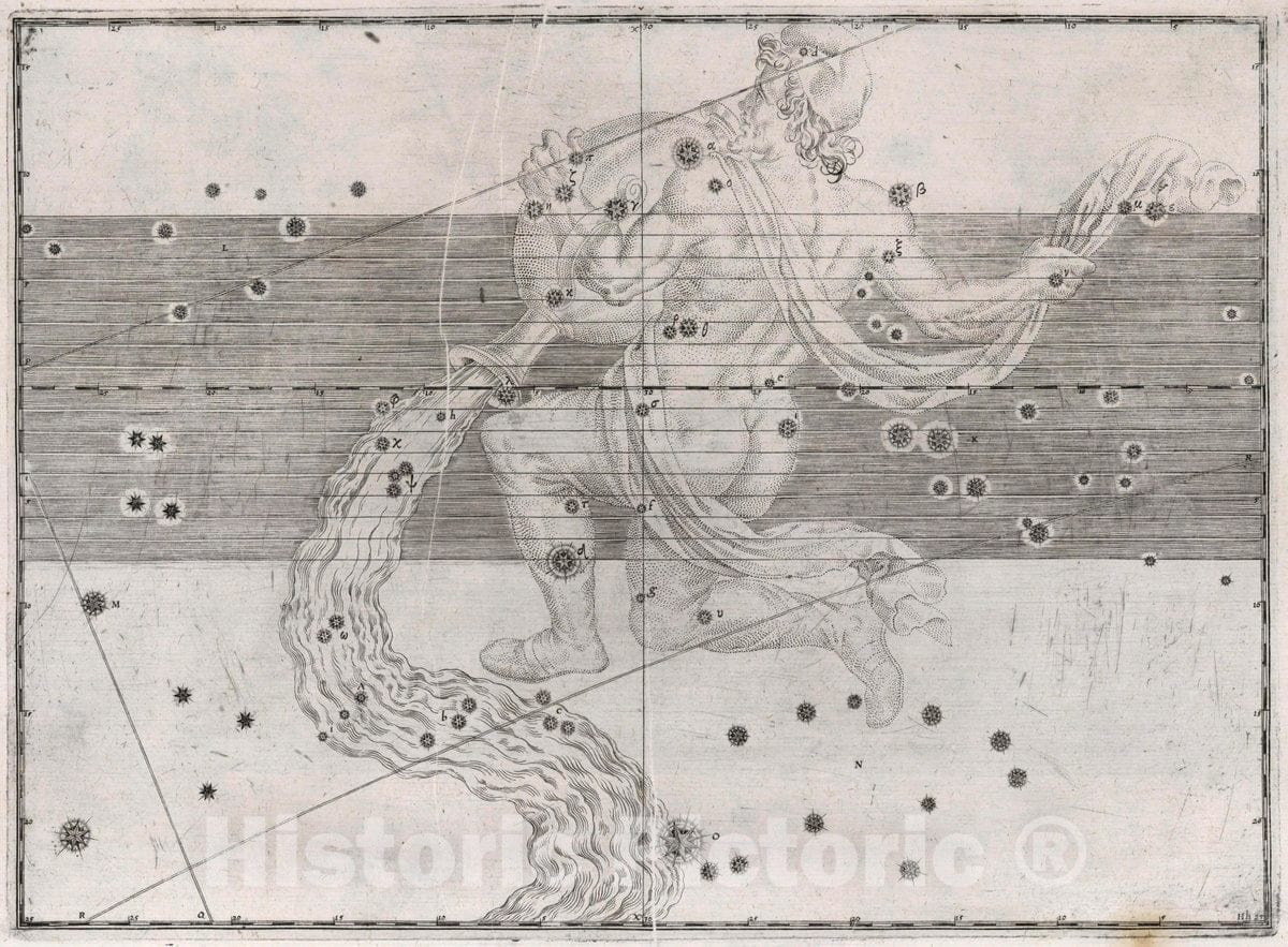 Historic Map : Constellation: Aquarius, Man and Water Vessel, 1655 Celestial Atlas - Vintage Wall Art