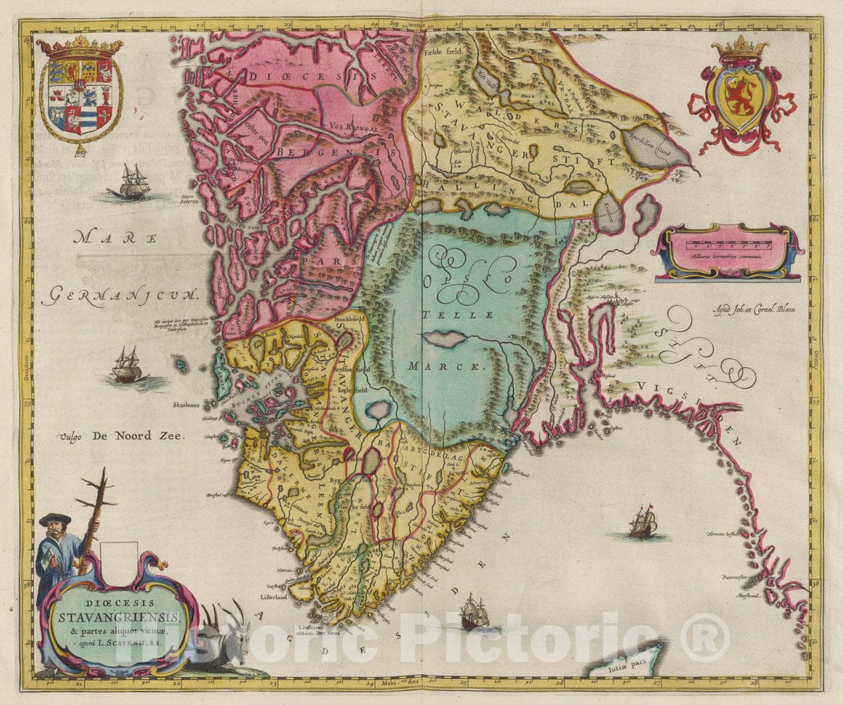 Historic Map : Norway , Oslo (Norway), Dioecesis Stavangriensis, 1665 Atlas , Vintage Wall Art