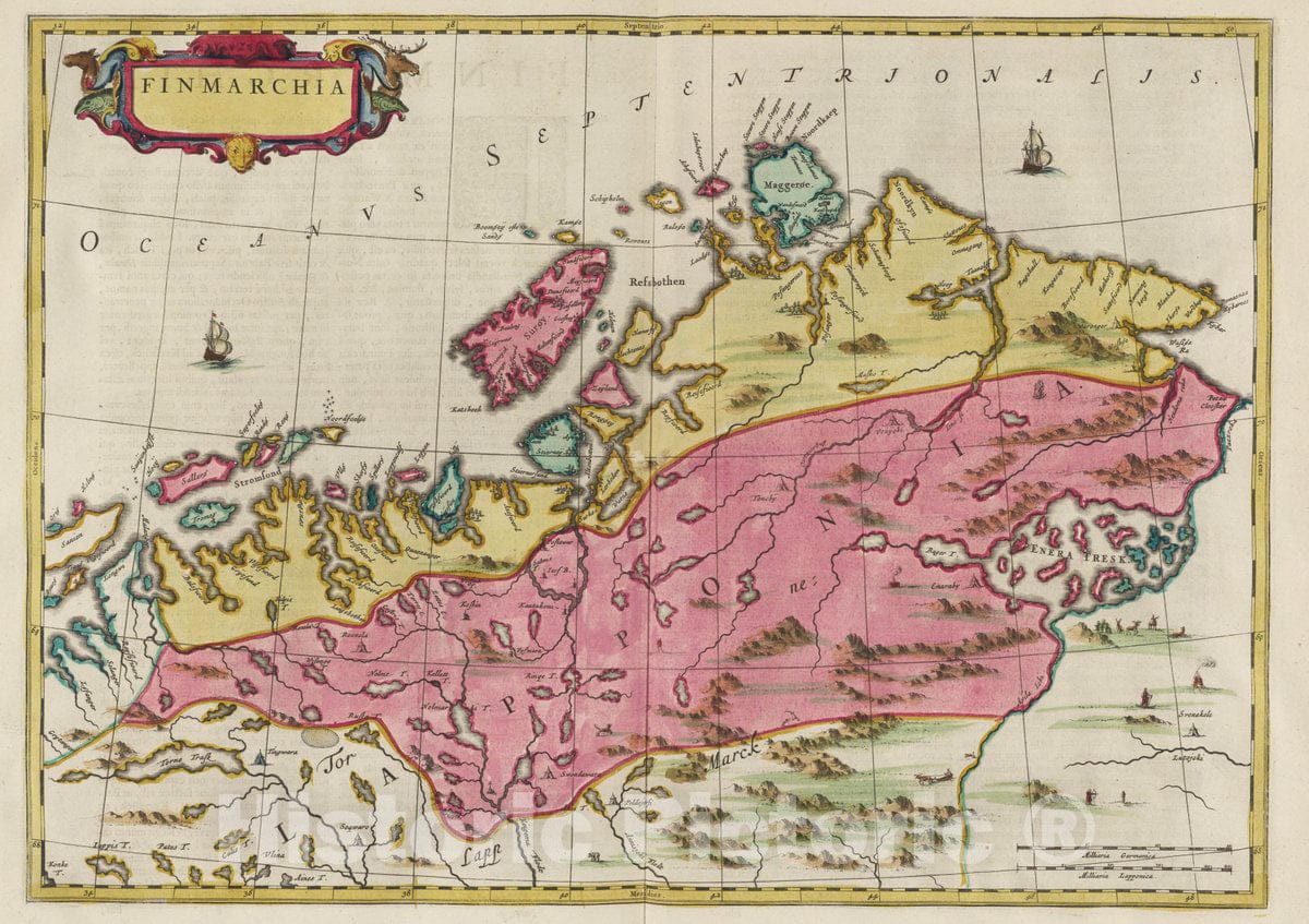 Historic Map : Norway, Atlas Maior Sive Cosmographia Blaviana, Qua Solvm, Salvm, Coelvm, Accvratissime Describvntvr. Finmarchia, 1665 Atlas , Vintage Wall Art