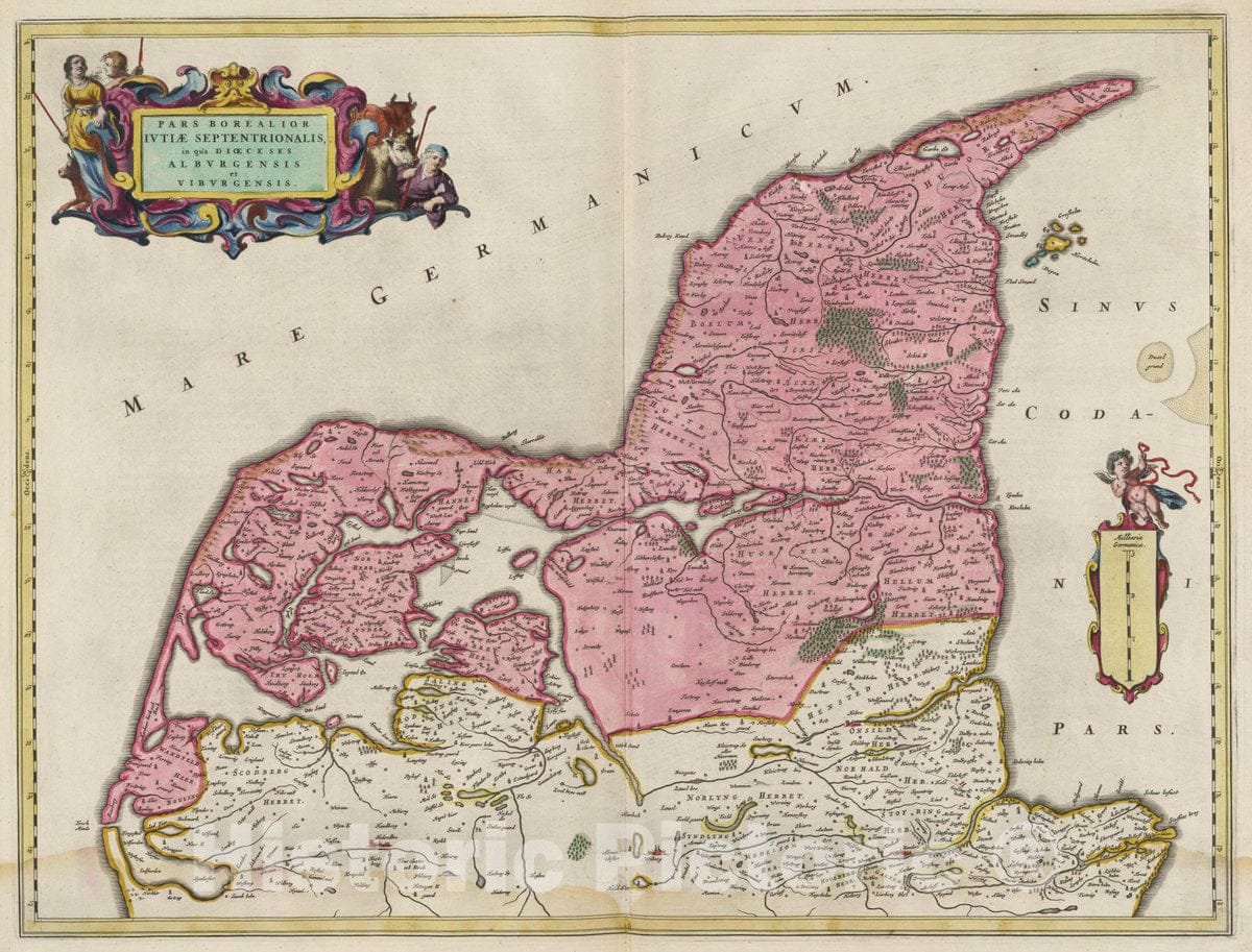 Historic Map : Denmark, Jutland (Denmark) Pars Borealior Ivti?Septentrionalis, 1665 Atlas , Vintage Wall Art