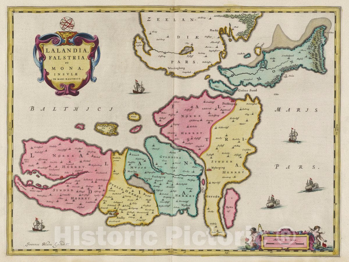 Historic Map : Denmark, Lolland Island (Denmark) Lalandia, Falstria et Mona Insvl?in Mari Balthico, 1665 Atlas , Vintage Wall Art