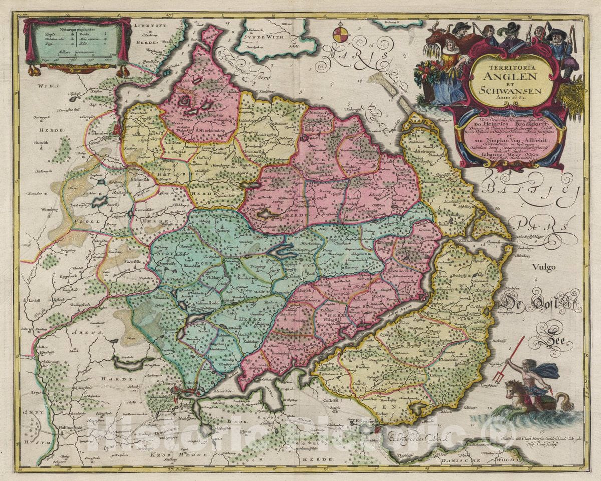 Historic Map : Germany, Schwansen , Germany Territoria Anglen Et Schwansen, 1665 Atlas , Vintage Wall Art