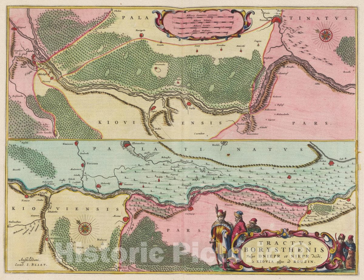 Historic Map : Ukraine, Dniepner River (Ukraine) Tractvs Borysthenis Vulgo Dniepr et Niepr dicti, a Kiovia usque ad Bouzin, 1665 Atlas , Vintage Wall Art
