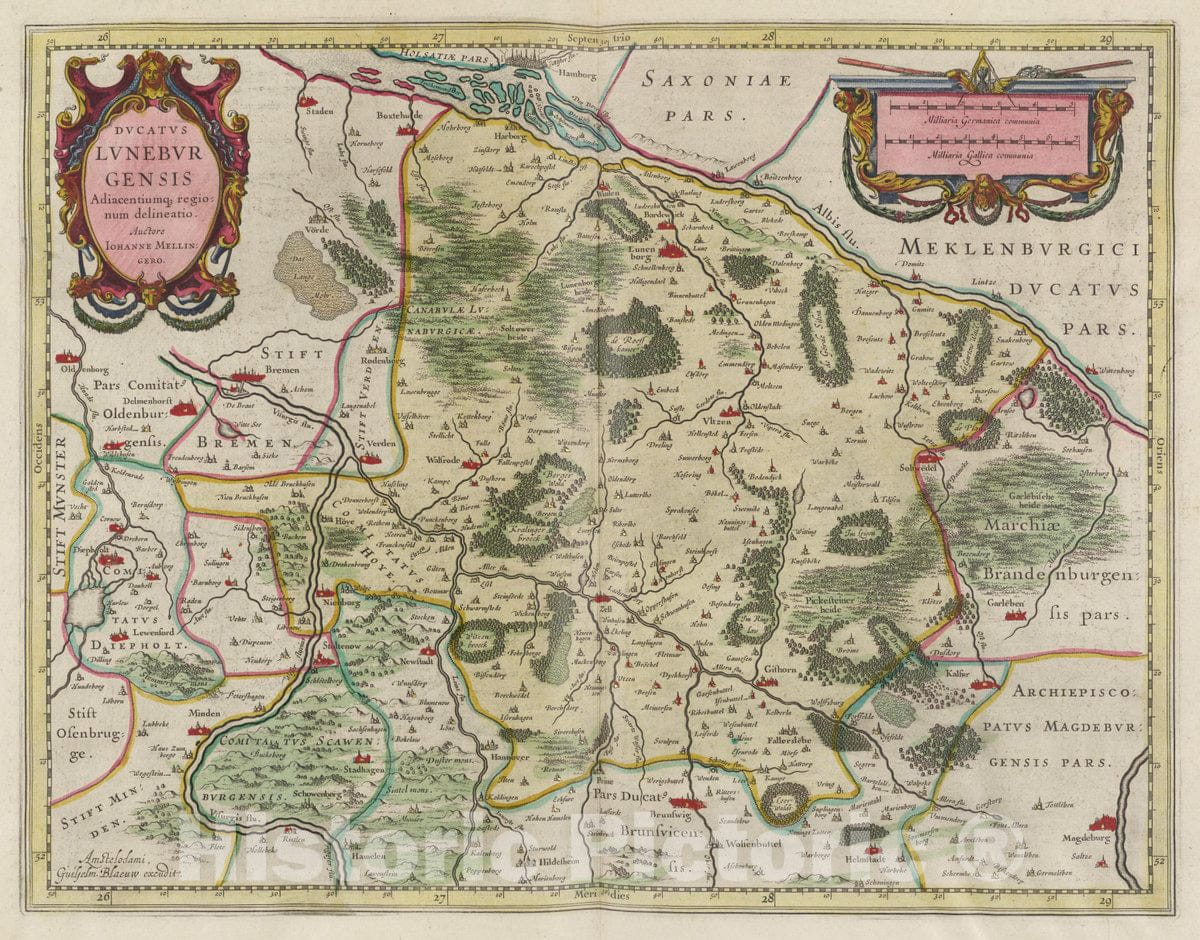 Historic Map : Germany, Dvcatvs Lvnebvrgensis. delineatio, 1665 Atlas , Vintage Wall Art