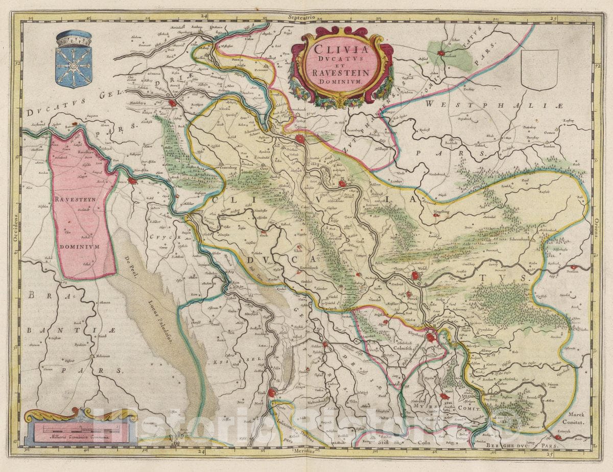 Historic Map : Germany, Clivia Dvcatvs Et Ravenstein Dominivm, 1665 Atlas , Vintage Wall Art