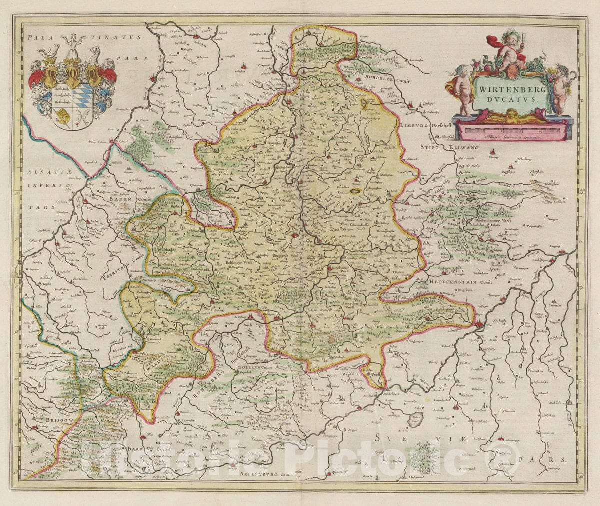 Historic Map : Germany, Atlas Maior Sive Cosmographia Blaviana, Qua Solvm, Salvm, Coelvm, Accvratissime Describvntvr. Wirtenberg Dvcatvs, 1665 Atlas , Vintage Wall Art