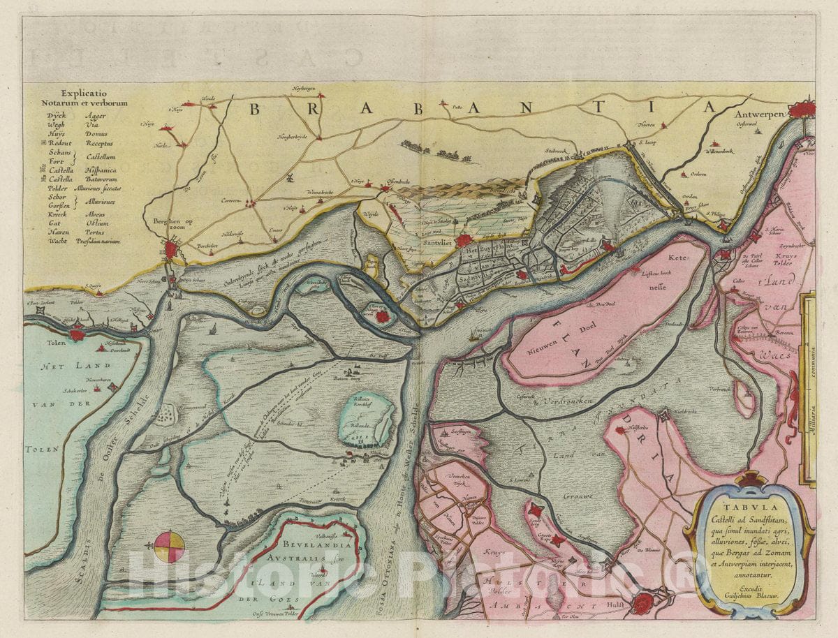 Historic Map : Belgium, Tabvla Castelli ad Sandflitam, 1665 Atlas , Vintage Wall Art