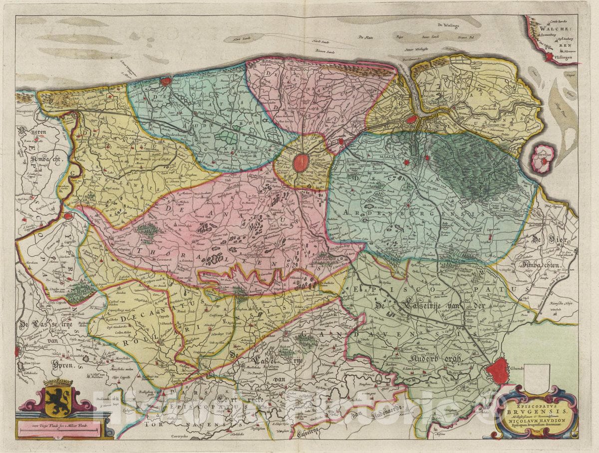 Historic Map : Belgium, Atlas Maior Sive Cosmographia Blaviana, Qua Solvm, Salvm, Coelvm, Accvratissime Describvntvr. Episcopatvs Brvgensis, 1665 Atlas , Vintage Wall Art