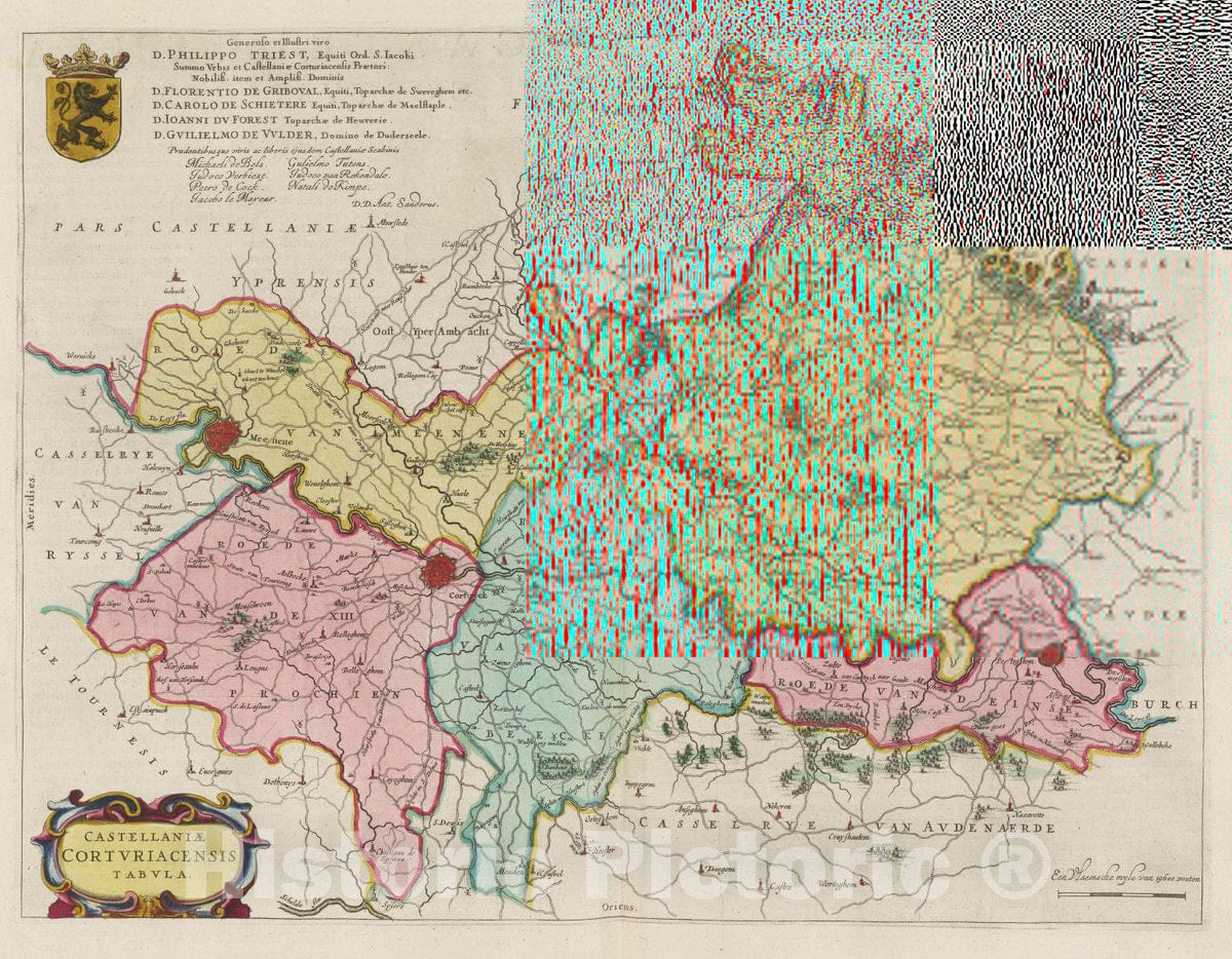 Historic Wall Map : Belgium, Castellaniae Cortvriacensis Tabvla, 1665 Atlas , Vintage Wall Art