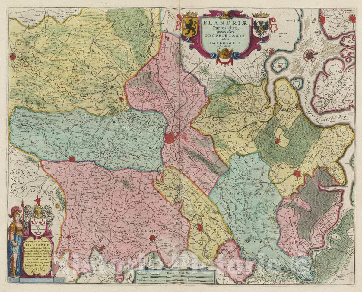 Historic Map : Belgium, Atlas Maior Sive Cosmographia Blaviana, Qua Solvm, Salvm, Coelvm, Accvratissime Describvntvr. Flandriae Partes duae, 1665 Atlas , Vintage Wall Art