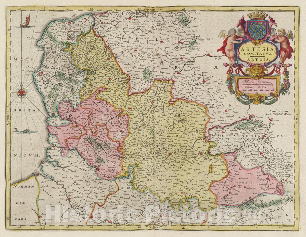 Historic Map : Belgium, Artesia, Comitatvs Artois, 1665 Atlas , Vintage Wall Art