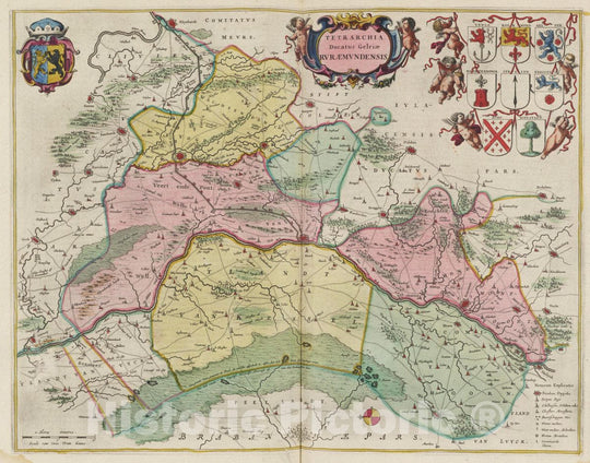 Historic Map : Belgium, Tetrarchia Ducatus Gelriae Rvraemvndensis, 1665 Atlas , Vintage Wall Art