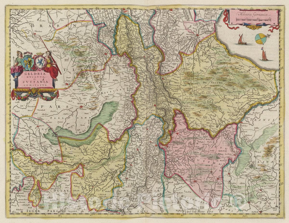 Historic Map : Belgium, Geldria Dvcatvs, et Zvtfania Comitatvs, 1665 Atlas , Vintage Wall Art