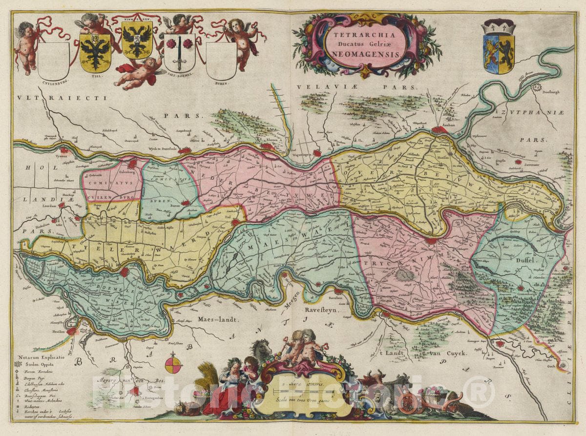 Historic Map : Belgium, Tetrarchia Ducatus Gelriae Neomagensis, 1665 Atlas , Vintage Wall Art