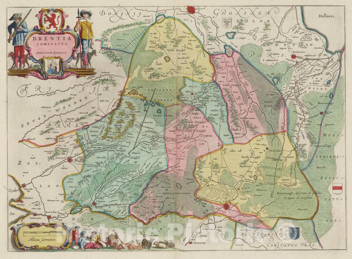 Historic Map : Netherlands, Atlas Maior Sive Cosmographia Blaviana, Qua Solvm, Salvm, Coelvm, Accvratissime Describvntvr. Drentia Comitatvs , Vintage Wall Art