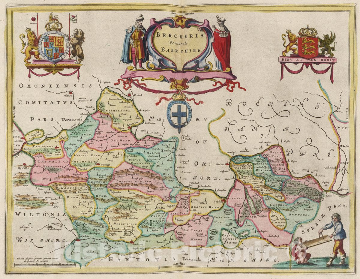 Historic Map : England, Bercheria Vernacule Barkshire, 1665 Atlas , Vintage Wall Art