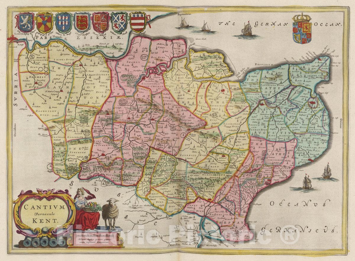 Historic Map : England, Cantivm Vernacule Kent, 1665 Atlas , Vintage Wall Art