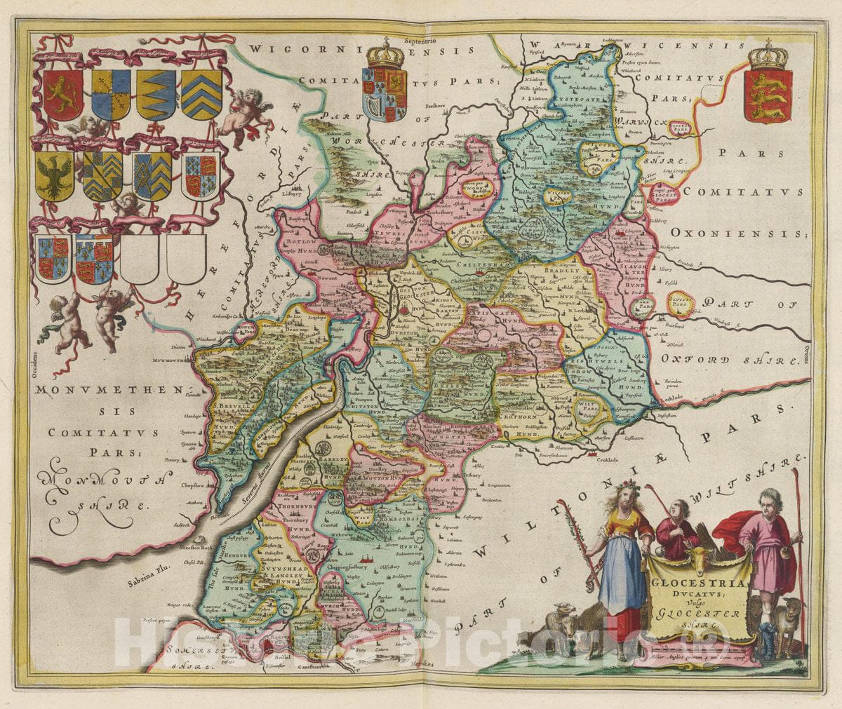 Historic Map : England, Glocestria Dvcatvs, Vulgo Glocestershire, 1665 Atlas , Vintage Wall Art