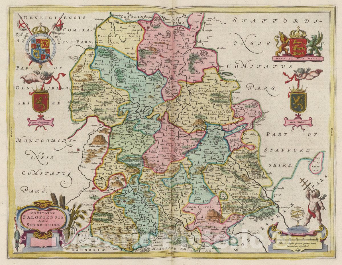 Historic Map : England, Atlas Maior Sive Cosmographia Blaviana, Qua Solvm, Salvm, Coelvm, Accvratissime Describvntvr. Comitatvs Salopiensis, 1665 Atlas , Vintage Wall Art