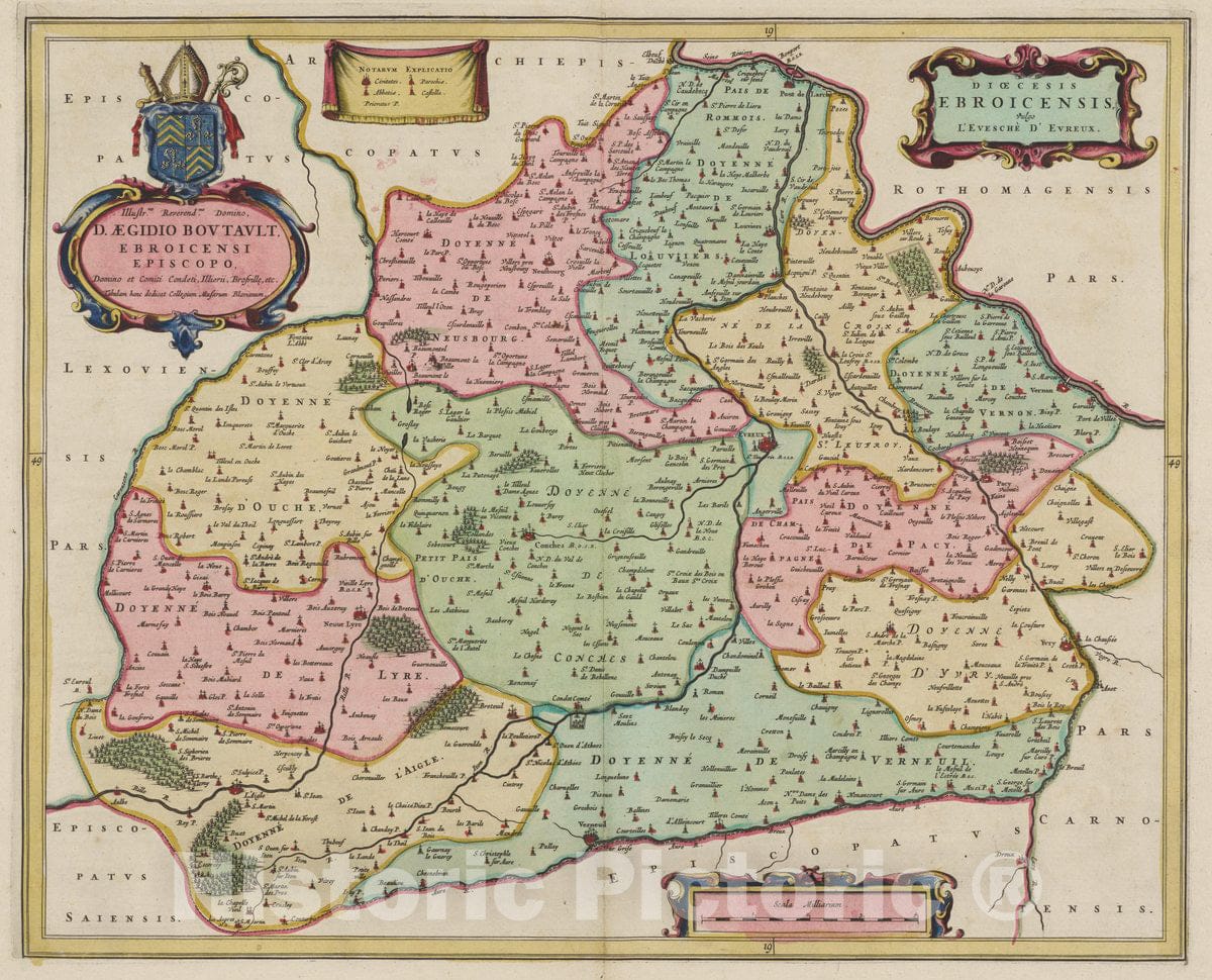 Historic Map : France, Normandie , France Dioecesis Ebroicensis, 1665 Atlas , Vintage Wall Art