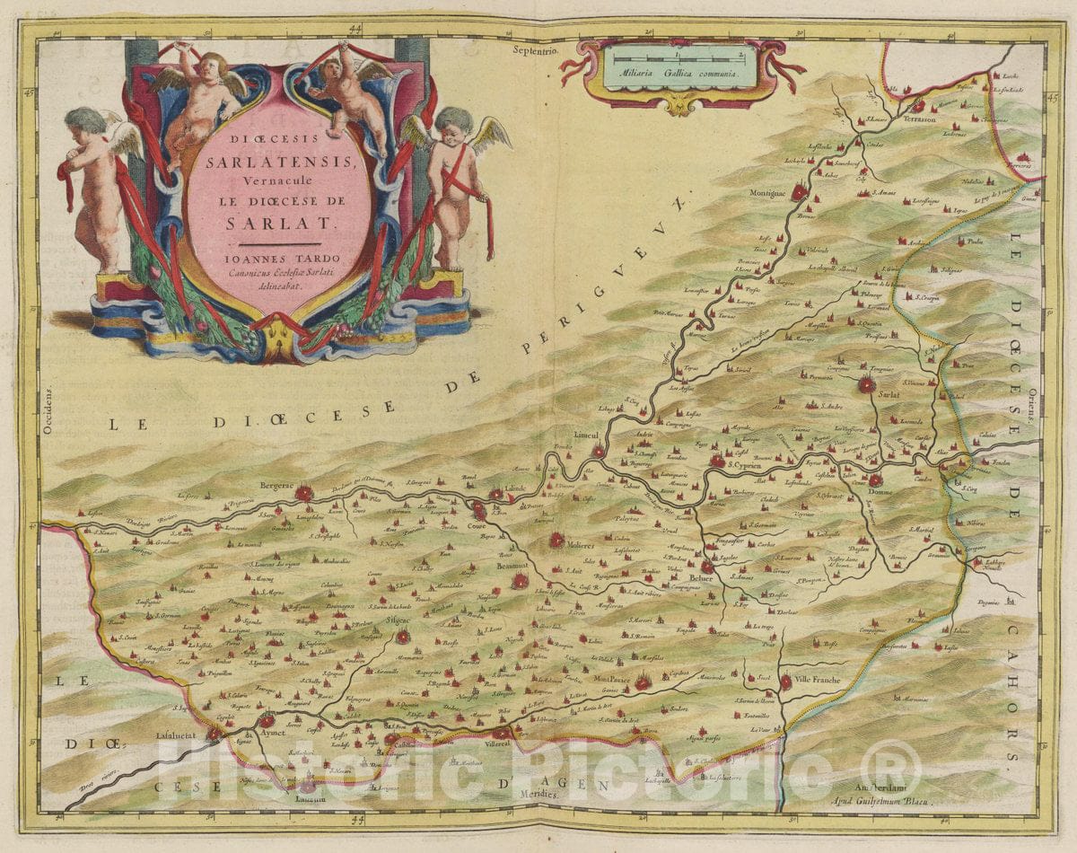 Historic Map : France, Sarlat Region , France Atlas Maior Sive Cosmographia Blaviana, Dioecesis Sarlatensis, 1665 Atlas , Vintage Wall Art