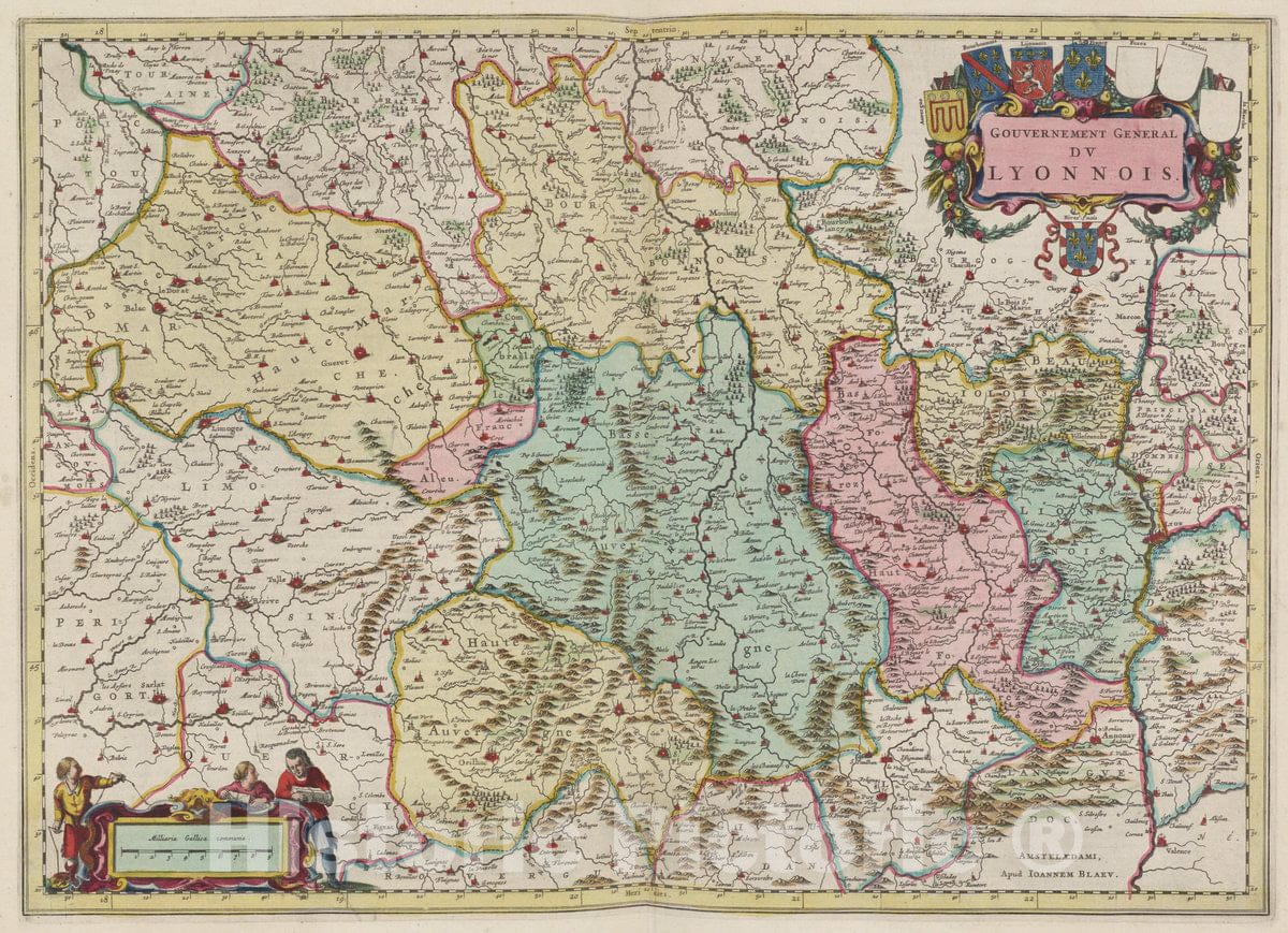 Historic Map : France, Lyon Region , France Gouvernement General Dv Lyonnois, 1665 Atlas , Vintage Wall Art