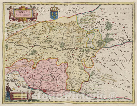 Historic Map : France, Lyon Region , France Lionnois, Forest, Beaviolois Et Masconnois, 1665 Atlas , Vintage Wall Art