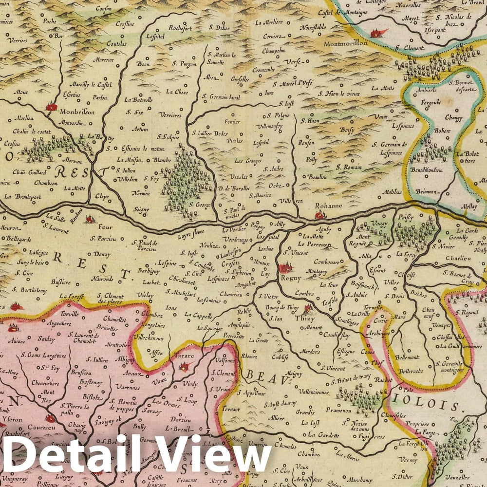 Historic Map : France, Lyon Region , France Lionnois, Forest, Beaviolois Et Masconnois, 1665 Atlas , Vintage Wall Art