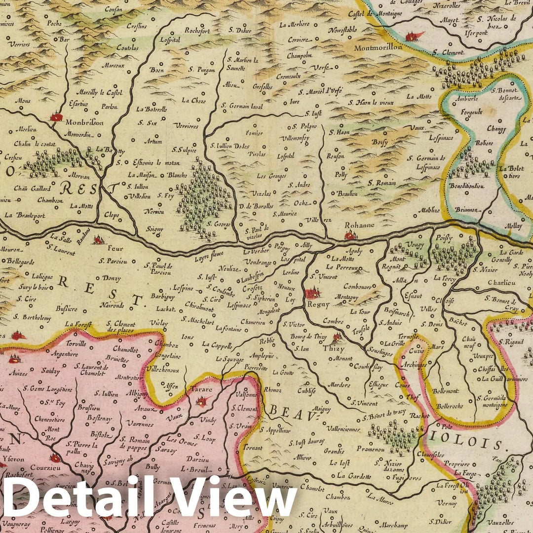 Historic Map : France, Lyon Region , France Lionnois, Forest, Beaviolois Et Masconnois, 1665 Atlas , Vintage Wall Art
