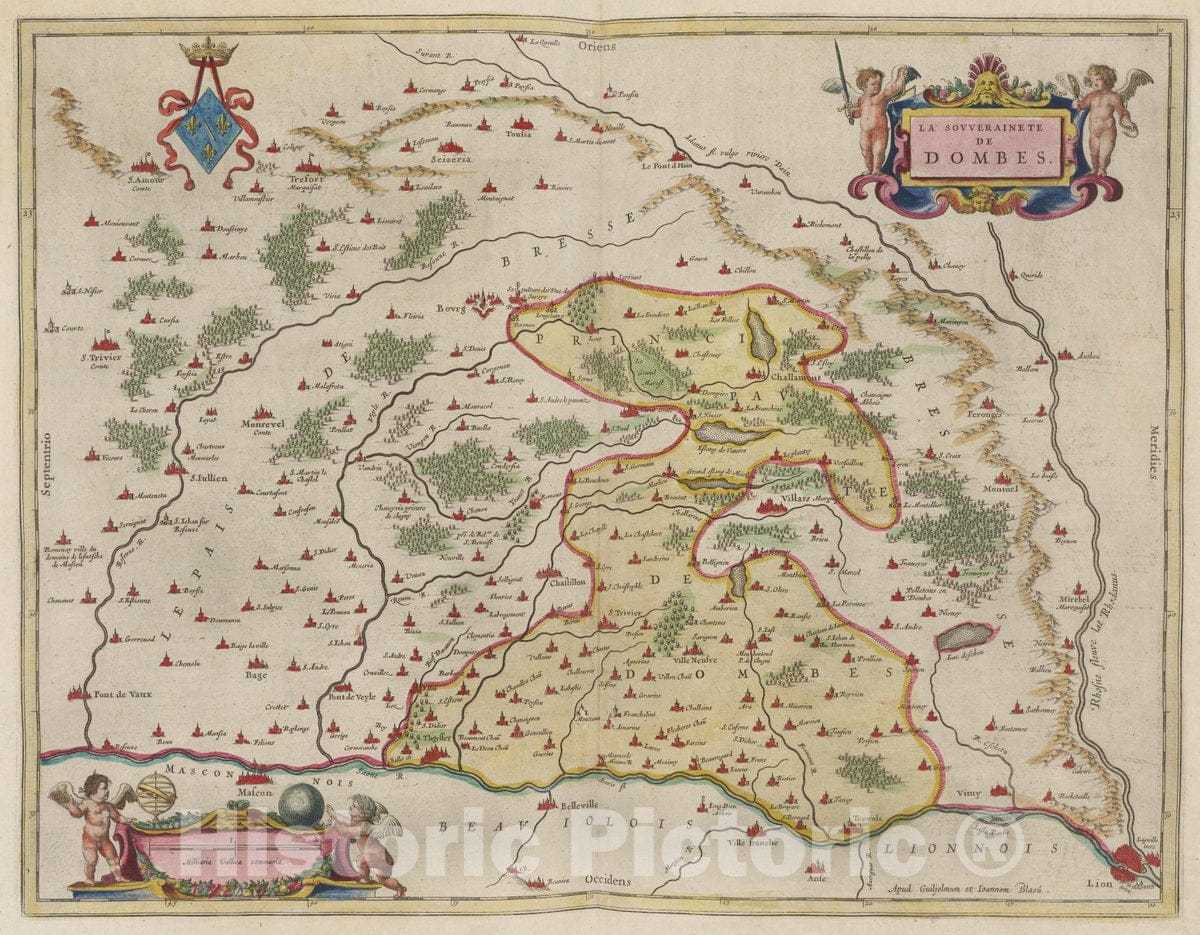 Historic Map : France, Dombes Region , France La Sovverainete De Dombes, 1665 Atlas , Vintage Wall Art