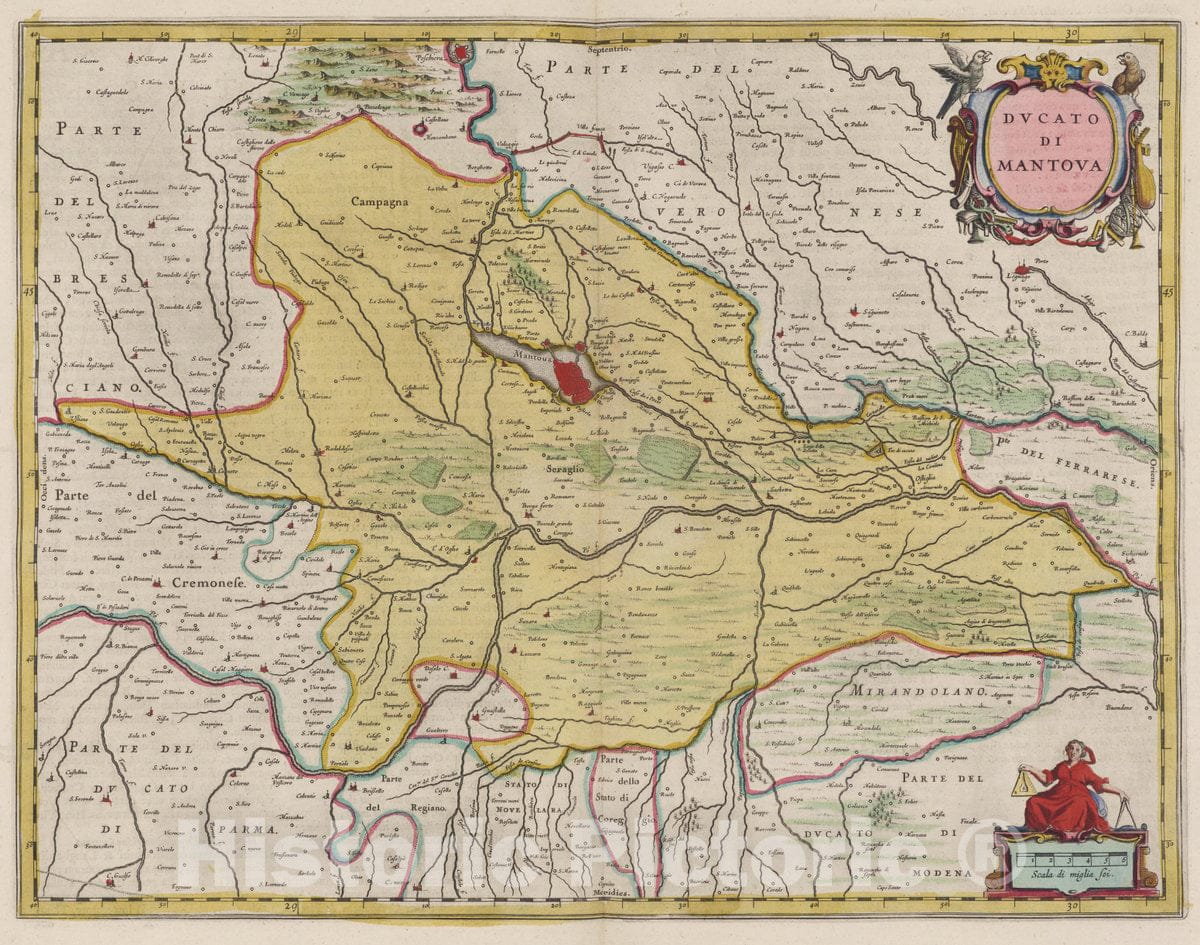 Historic Map : Italy, Mantua Region (Italy) Atlas Maior Sive Cosmographia Blaviana, Ducato Di Mantova, 1665 Atlas , Vintage Wall Art