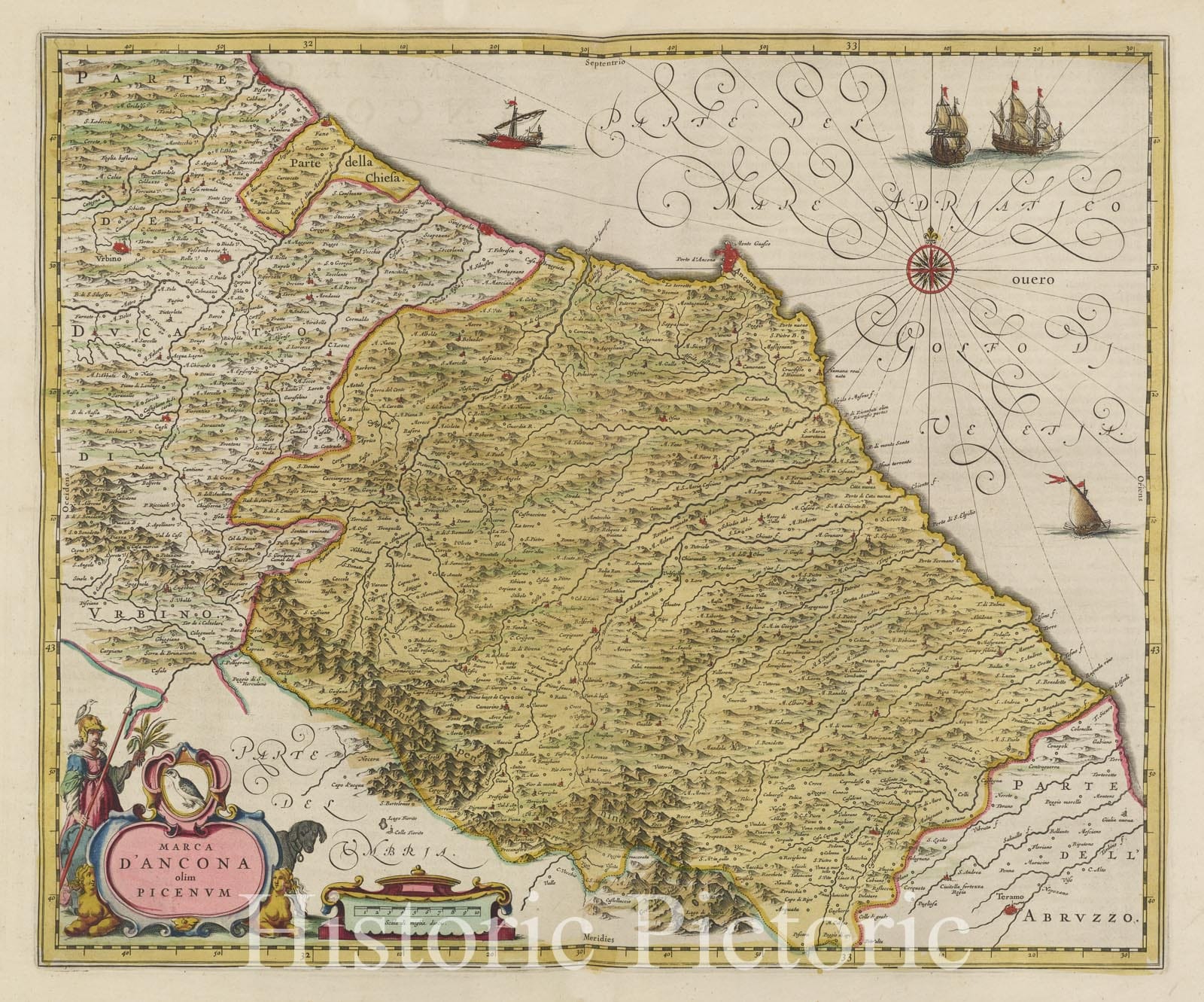 Historic Map : Italy, Ancona Region (Italy) Marca D'Ancona olim Picenvm, 1665 Atlas , Vintage Wall Art