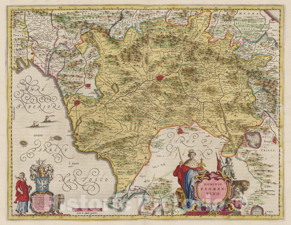 Historic Map : Italy, Florence Region (Italy) Atlas Maior Sive Cosmographia Blaviana, Dominio Fiorentino, 1665 Atlas , Vintage Wall Art