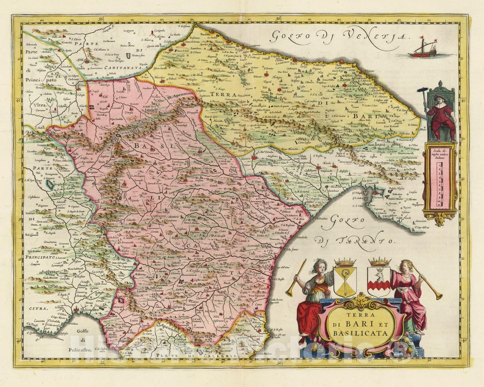 Historic Map : Italy, Puglia Region (Italy) Terra Di Bari Et Basilicata, 1665 Atlas , Vintage Wall Art