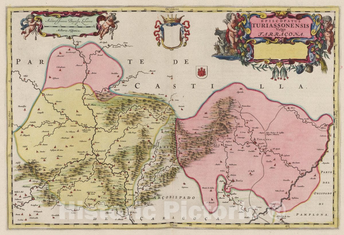 Historic Map : Spain, Aragon Region , Spain Episcopatus Turiassonensis, 1665 Atlas , Vintage Wall Art