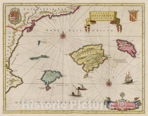 Historic Map : Spain, Balearic Islands , Spain Insvlae Balaerides et Pytiusae, 1665 Atlas , Vintage Wall Art