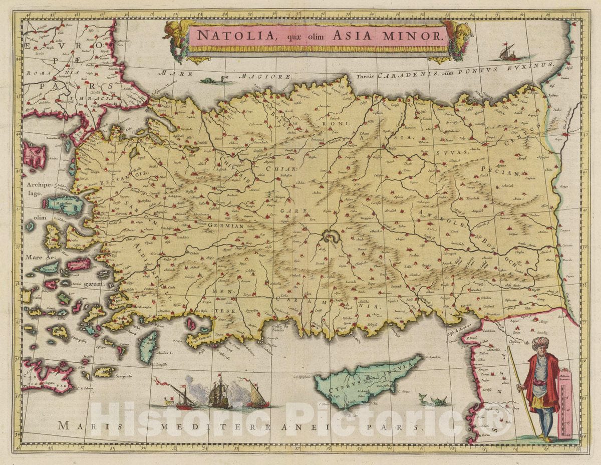 Historic Map : Turkey, Natoliae quae olim Asia Minor, 1665 Atlas , Vintage Wall Art
