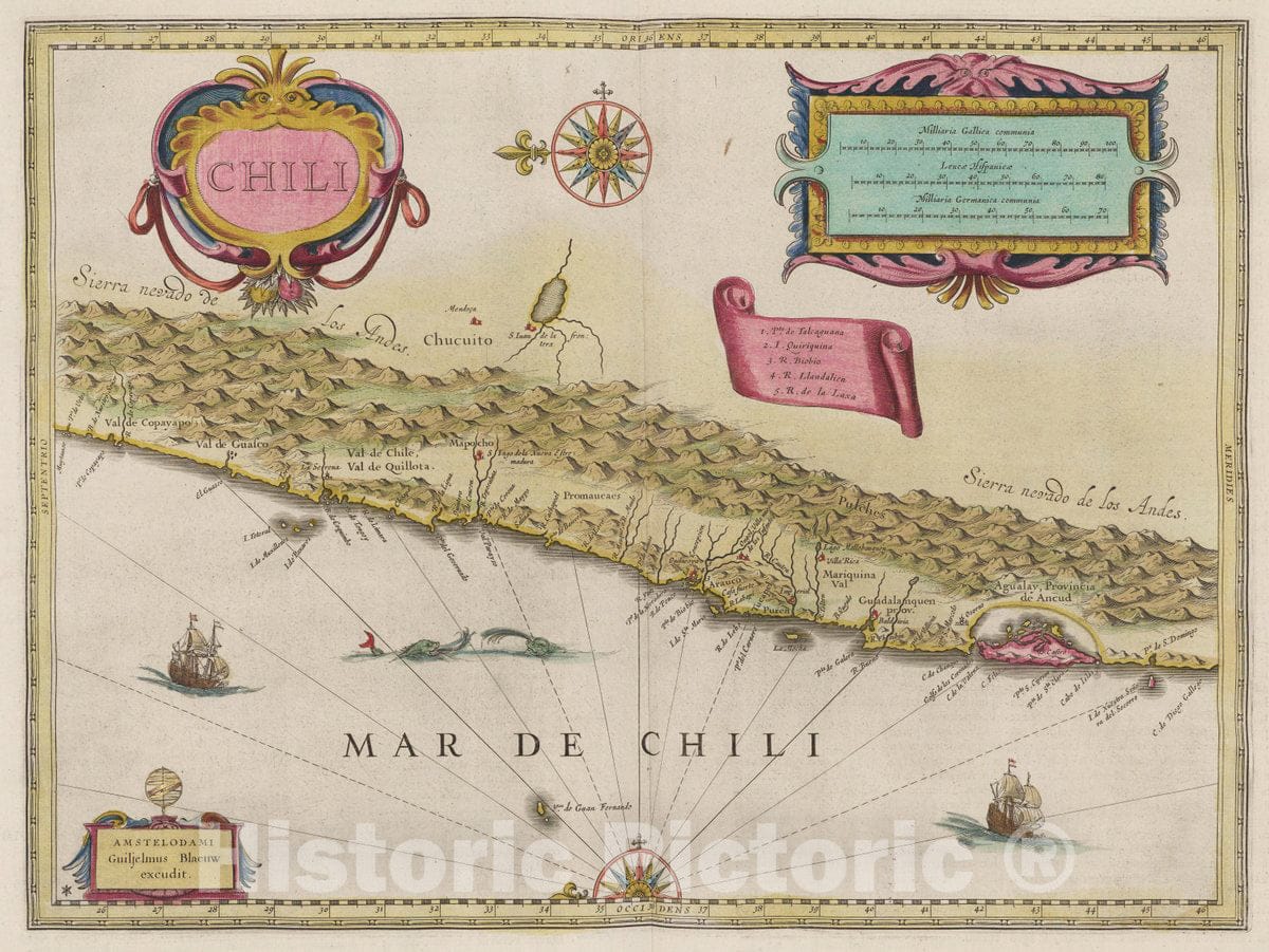 Historic Wall Map : Atlas Maior Sive Cosmographia Blaviana, Qua Solvm, Salvm, Coelvm, Accvratissime Describvntvr. Chili, 1665 Atlas - Vintage Wall Art