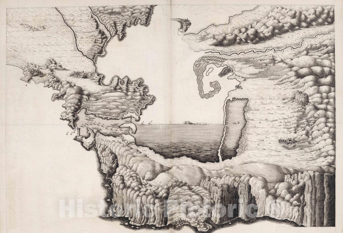 Historic Map : Port de Bouc , France,Harbor or Port Maps in The Mediterranean and Atlantic, with Accompanying Text.) (Port de Bouc, France), 1650 Chart , Vintage Wall Art