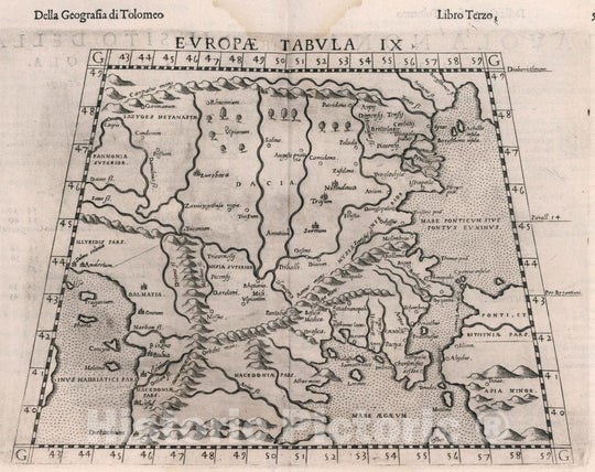 Historic Map : Balkan Peninsula, Europe Tabula Europae IX. Della Geografia di Tolomeo. Libro Terzo, 1599 Atlas , Vintage Wall Art