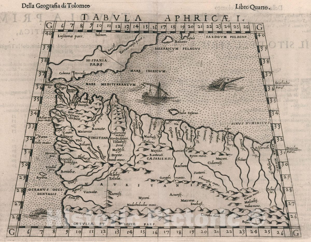 Historic Map : Tabula Aphricae I. Della Geografia di Tolomeo. Libro Quarto, 1599 Atlas - Vintage Wall Art