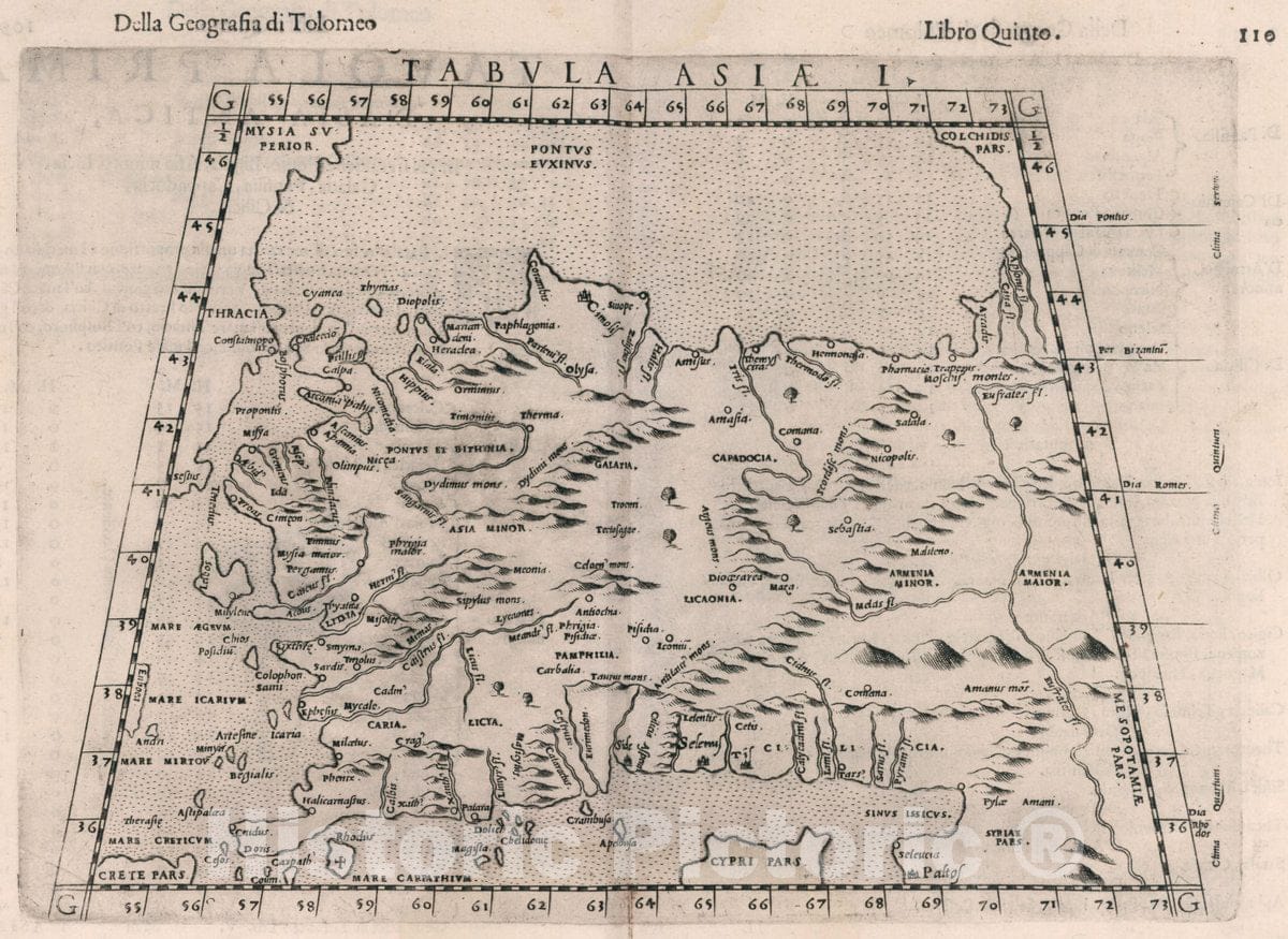 Historic Map : Asia Minor Tabvla Asiae I. Della Geografia di Tolomeo. Libro Quinto, 1599 Atlas , Vintage Wall Art