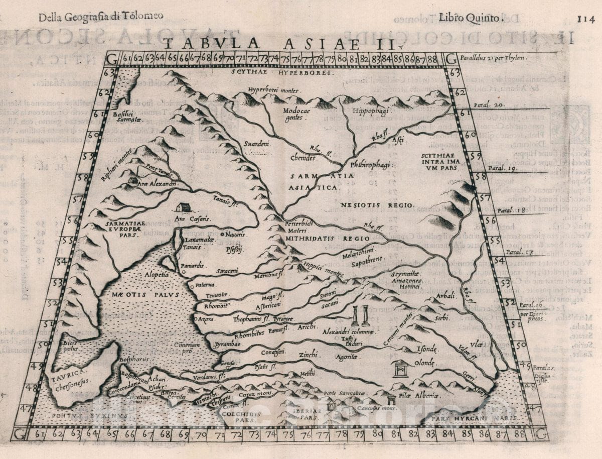 Historic Map : Tabvla Asiae II. Della Geografia di Tolomeo. Libro Quinto, 1599 Atlas - Vintage Wall Art