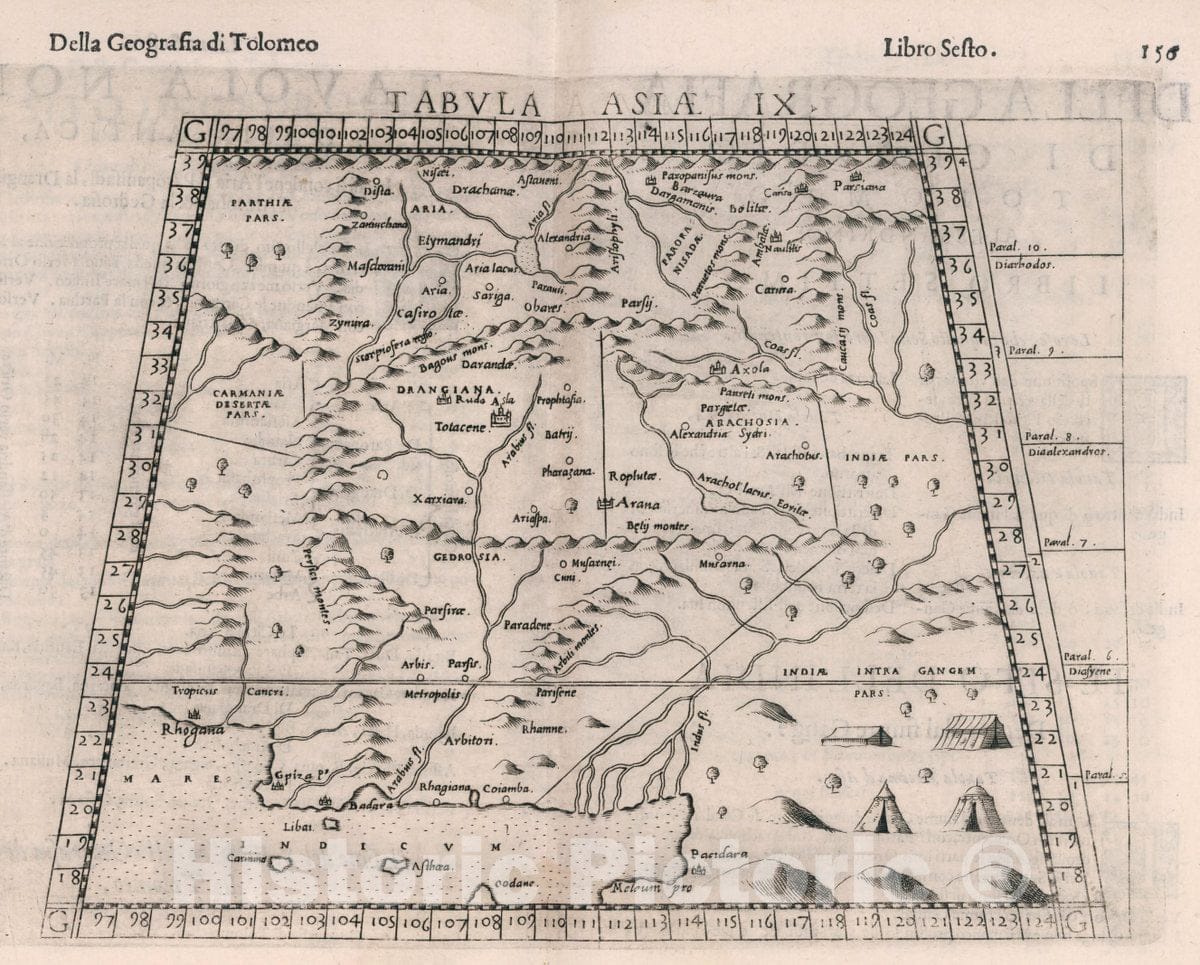 Historic Map : Pakistan, , Asia Tabvla Asiae IX. Della Geografia di Tolomeo. Libro Sesto, 1599 Atlas , Vintage Wall Art